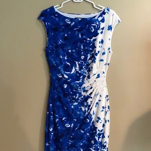 Ralph Lauren white/blue Ruched Dress SZ 10